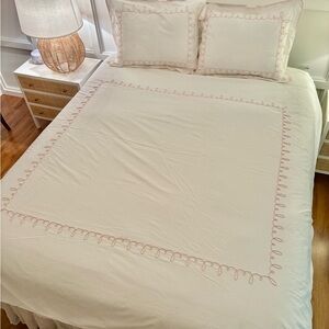 Pottery Barn Kids White Duvet Cover with Pink Trim